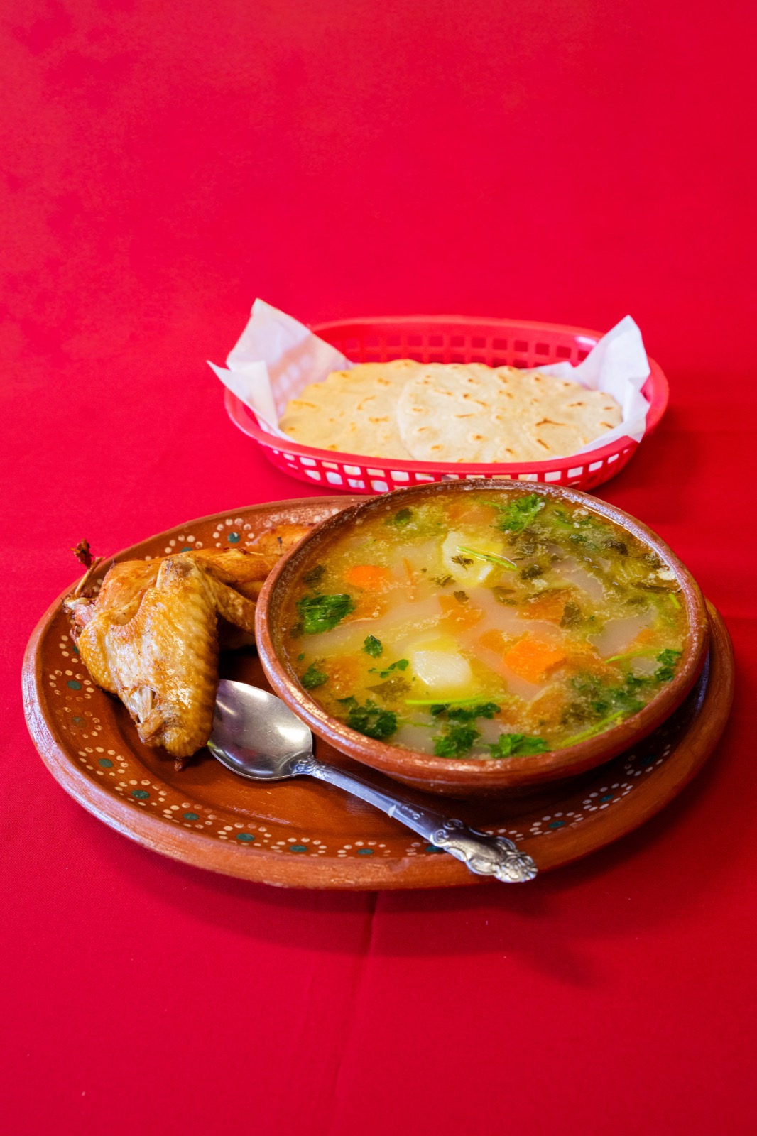 Caldo de Gallina, hen soup with fresh vegetables